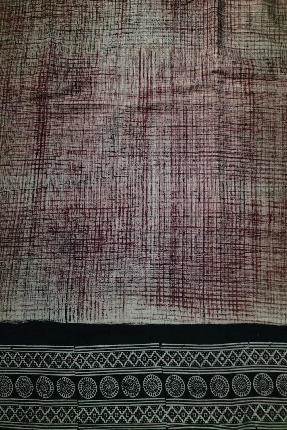 Black Bordered Ajrak Brush Print Cotton Fabric
