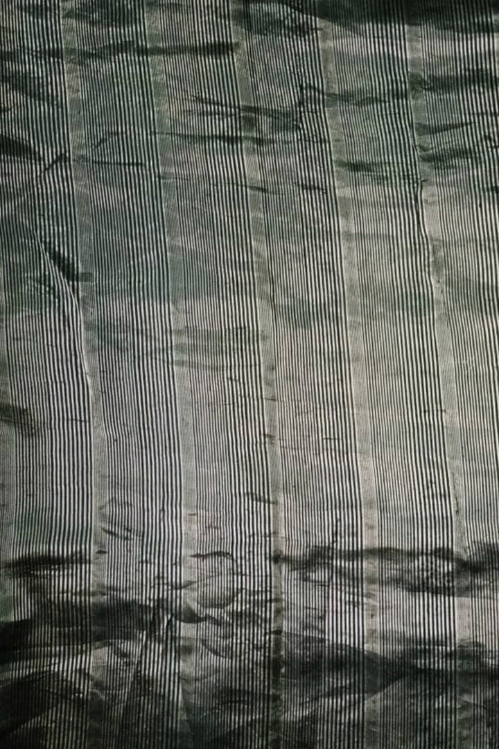 Silver Zari Stripe on Black Handwoven Silk Fabric