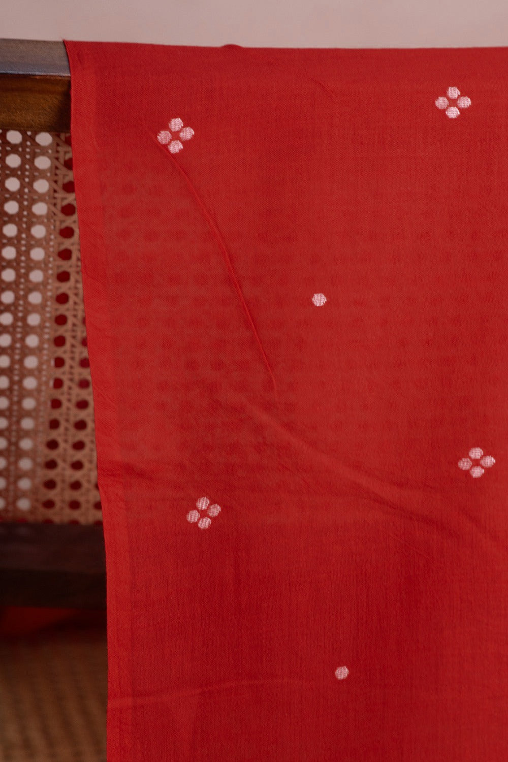 Cream Buttas on Dark Red Jamdani Cotton Fabric