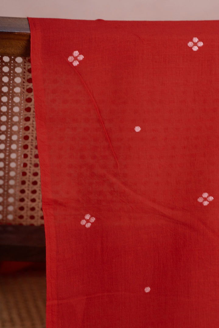 Cream Buttas on Dark Red Jamdani Cotton Fabric