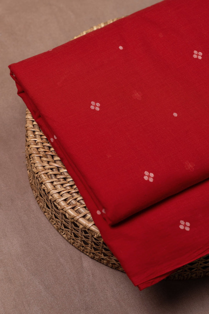 Cream Buttas on Dark Red Jamdani Cotton Fabric