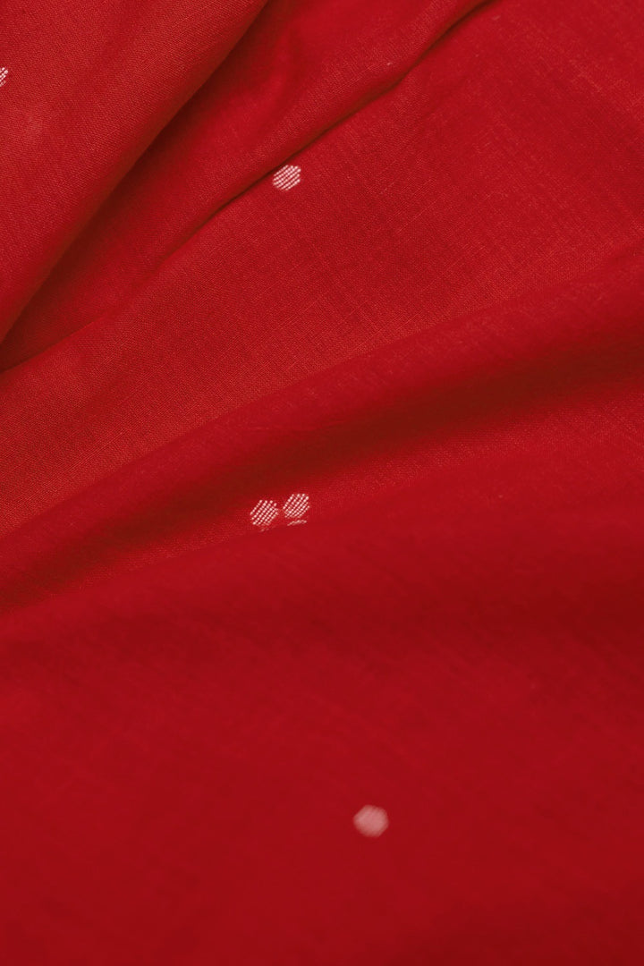 Cream Buttas on Dark Red Jamdani Cotton Fabric