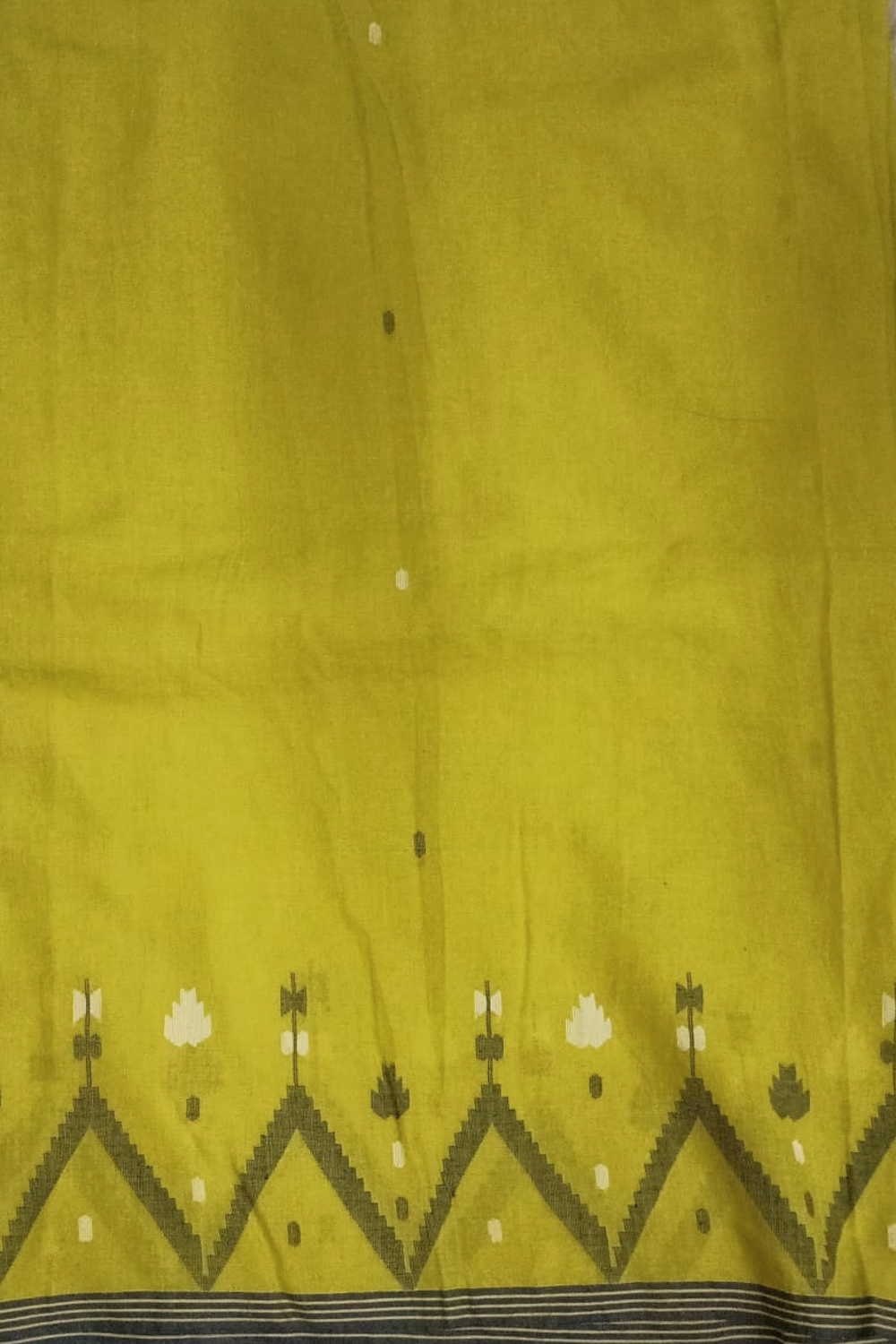 Lime Color Jamdani Border Cotton Fabric