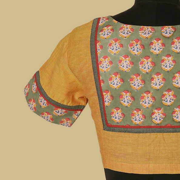 Shruti - Mango Yellow Patchwork Blouse -32,36,38,40,42