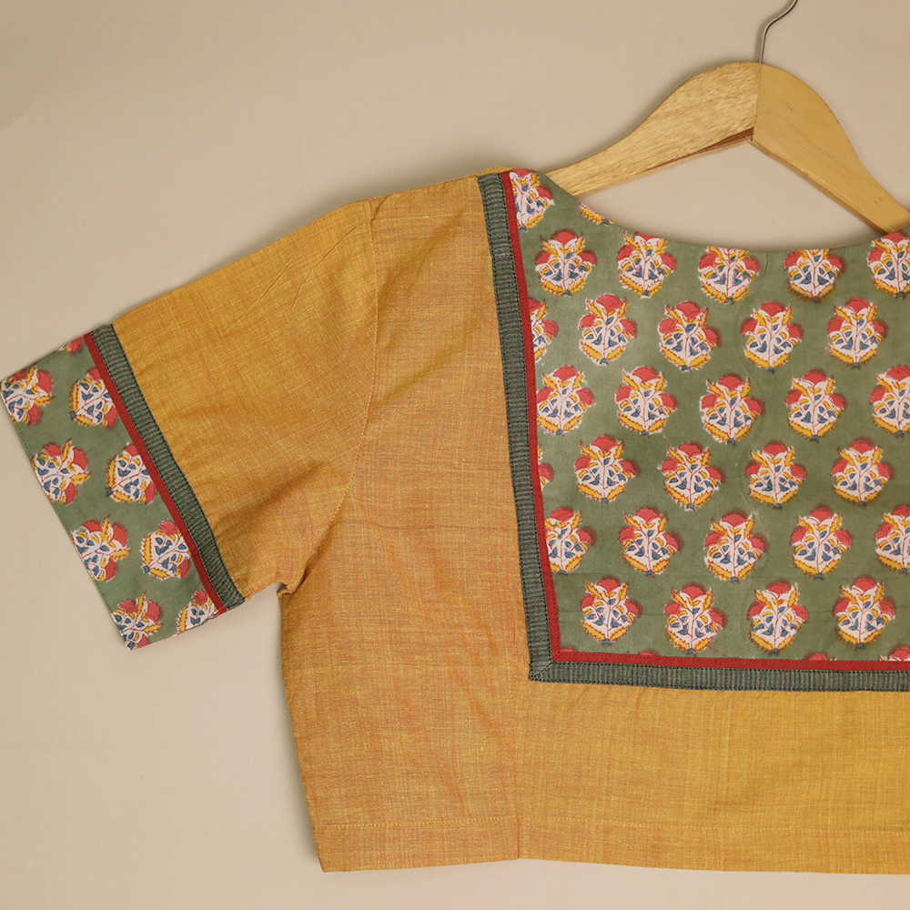 Shruti - Mango Yellow Patchwork Blouse -32,36,38,40,42