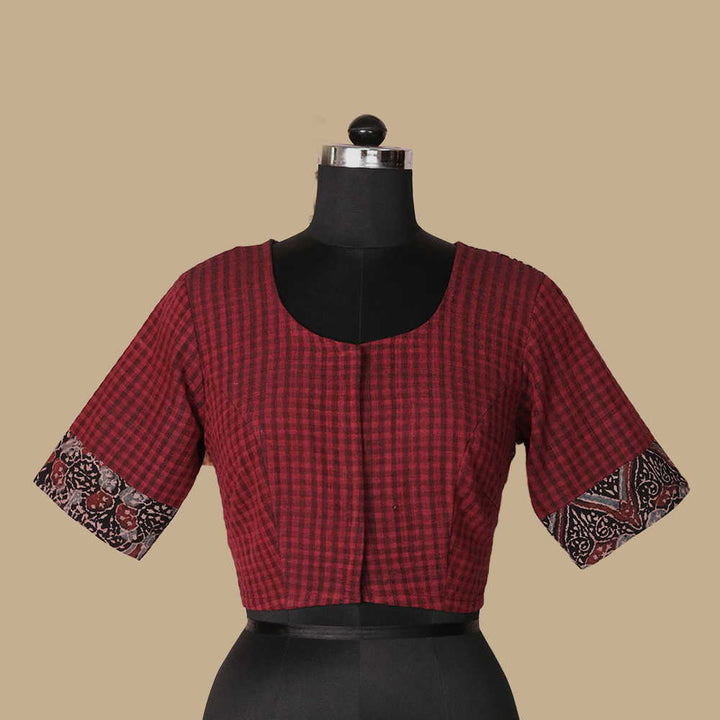 Shruti - Maroon with Black Ajrak Boddu Blouse 32,36,38,40,42