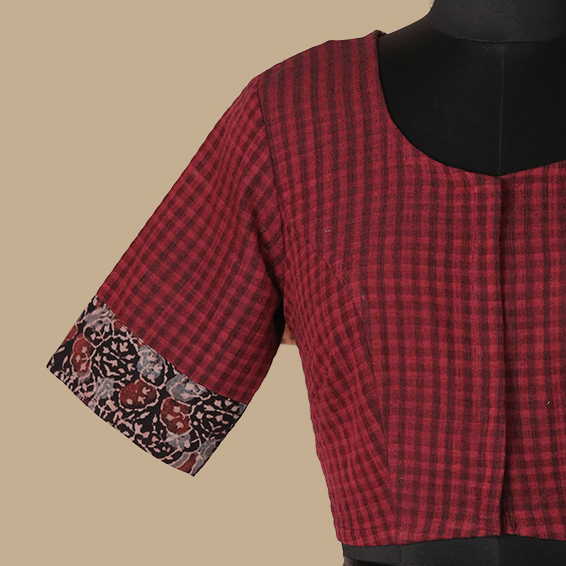 Shruti - Maroon with Black Ajrak Boddu Blouse 32,36,38,40,42