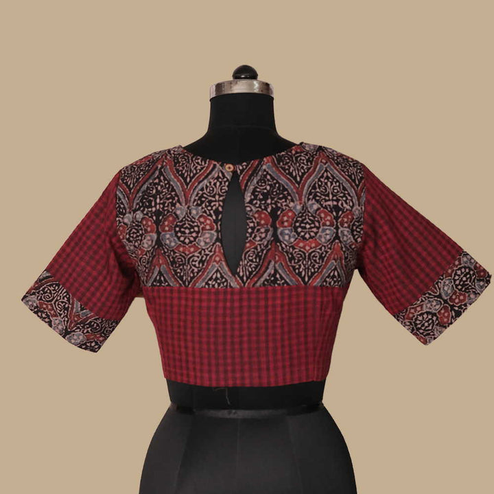 Shruti - Maroon with Black Ajrak Boddu Blouse 32,36,38,40,42