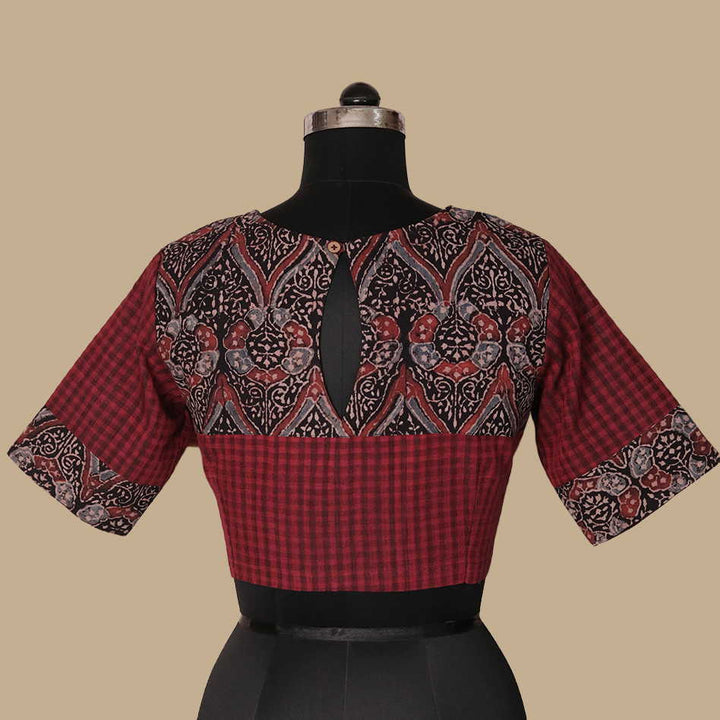 Shruti - Maroon with Black Ajrak Boddu Blouse 32,36,38,40,42