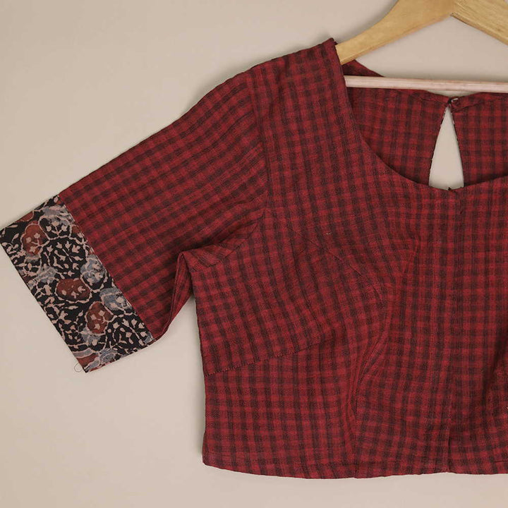 Shruti - Maroon with Black Ajrak Boddu Blouse 32,36,38,40,42