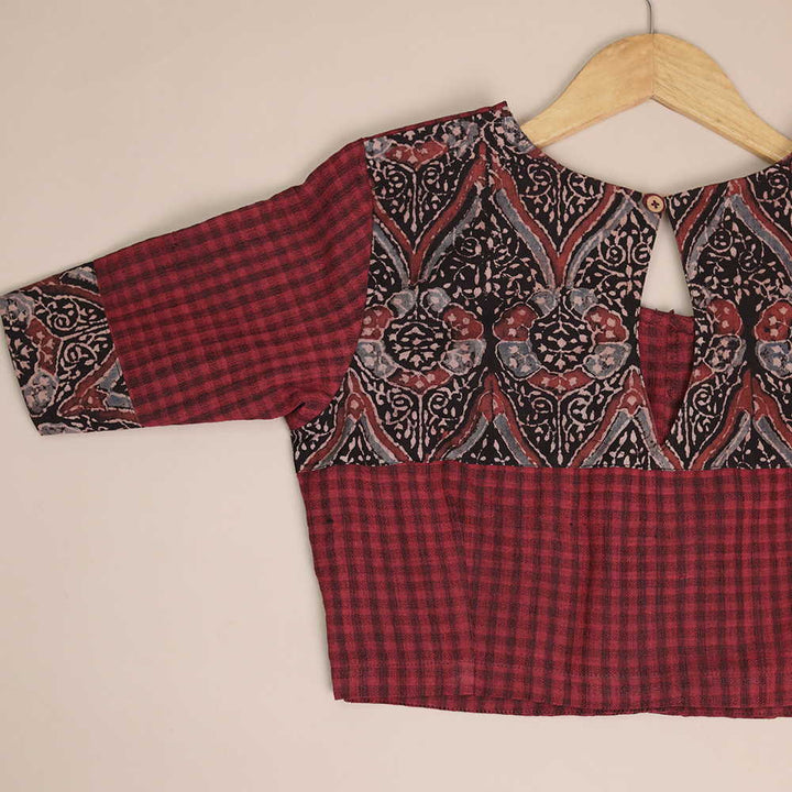 Shruti - Maroon with Black Ajrak Boddu Blouse 32,36,38,40,42