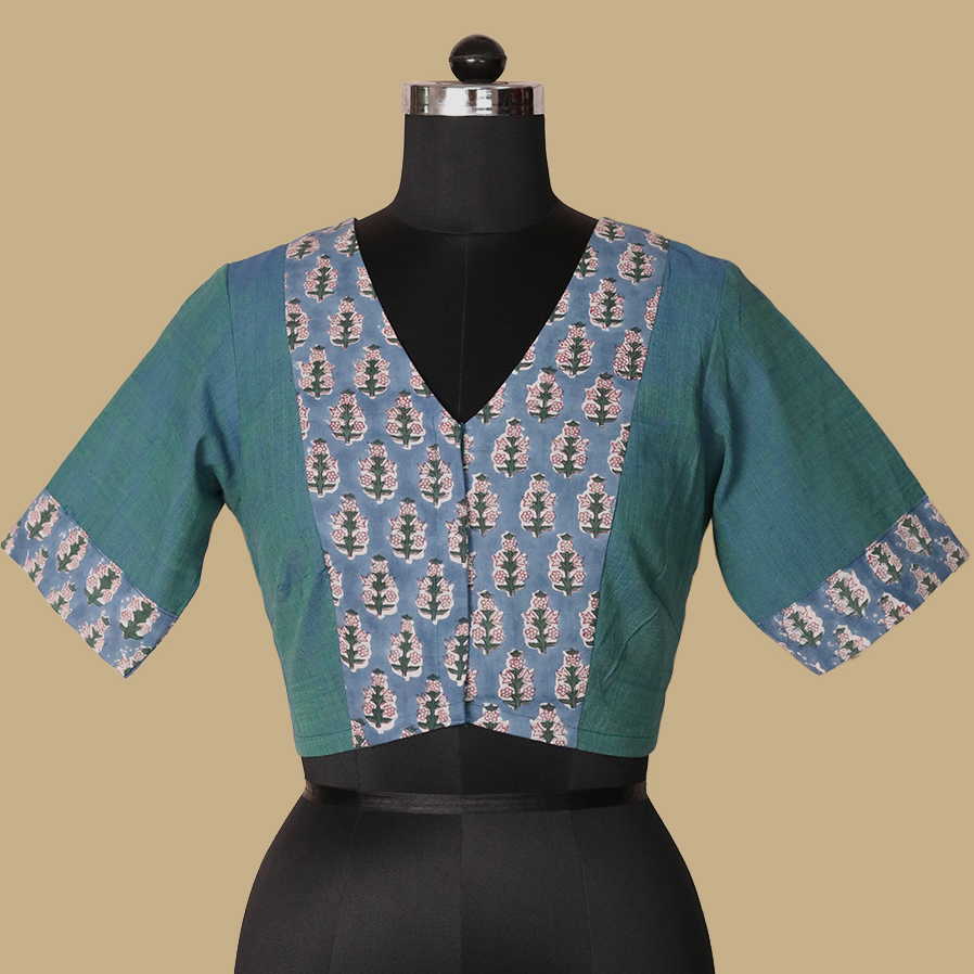 Shruti - Blue Green Mangalagiri Blouse - 32,34,36,38,40,42