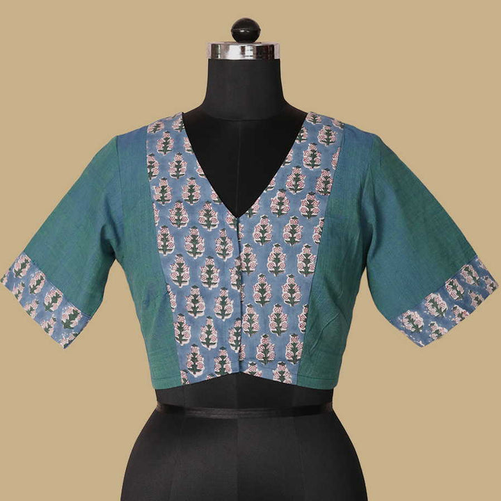 Shruti - Blue Green Mangalagiri Blouse - 32,34,36,38,40,42