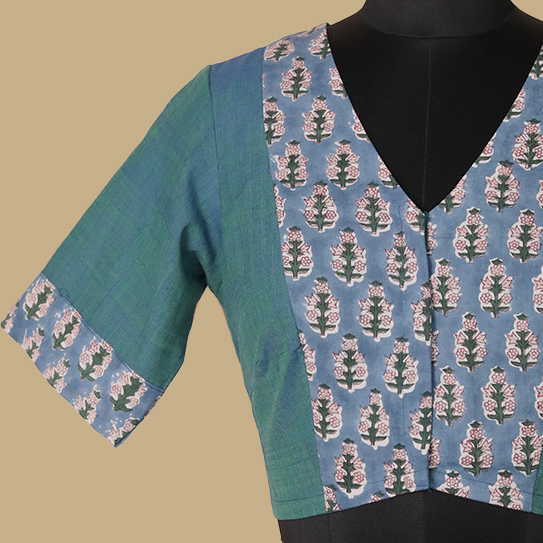 Shruti - Blue Green Mangalagiri Blouse - 32,34,36,38,40,42