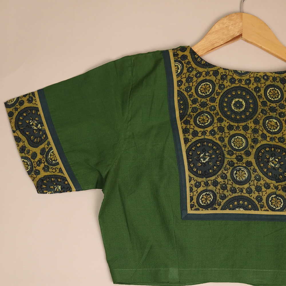 Shruti - Green Mangalagiri Patchwork Blouse -32,34,36,38,40,42
