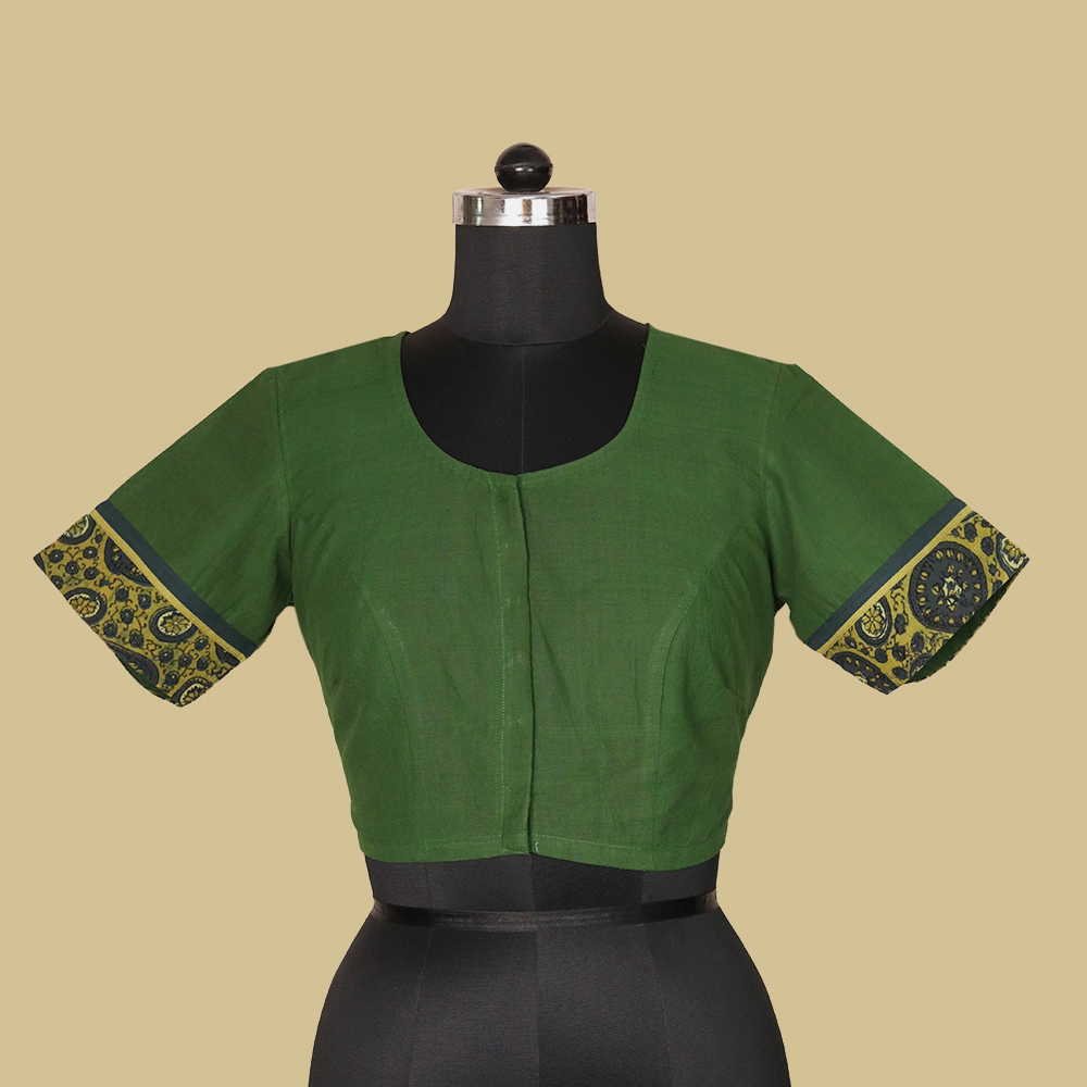 Shruti - Green Mangalagiri Patchwork Blouse -32,34,36,38,40,42
