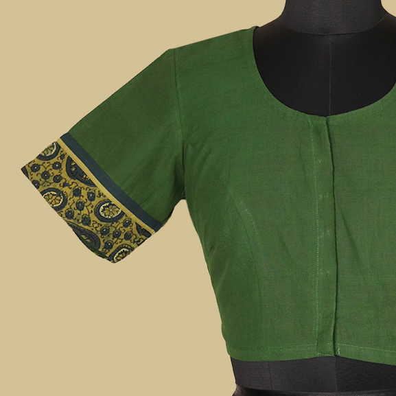 Shruti - Green Mangalagiri Patchwork Blouse -32,34,36,38,40,42