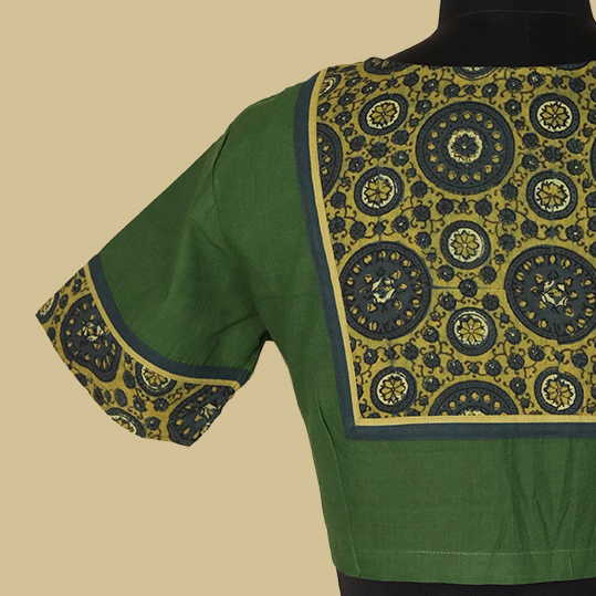 Shruti - Green Mangalagiri Patchwork Blouse -32,34,36,38,40,42
