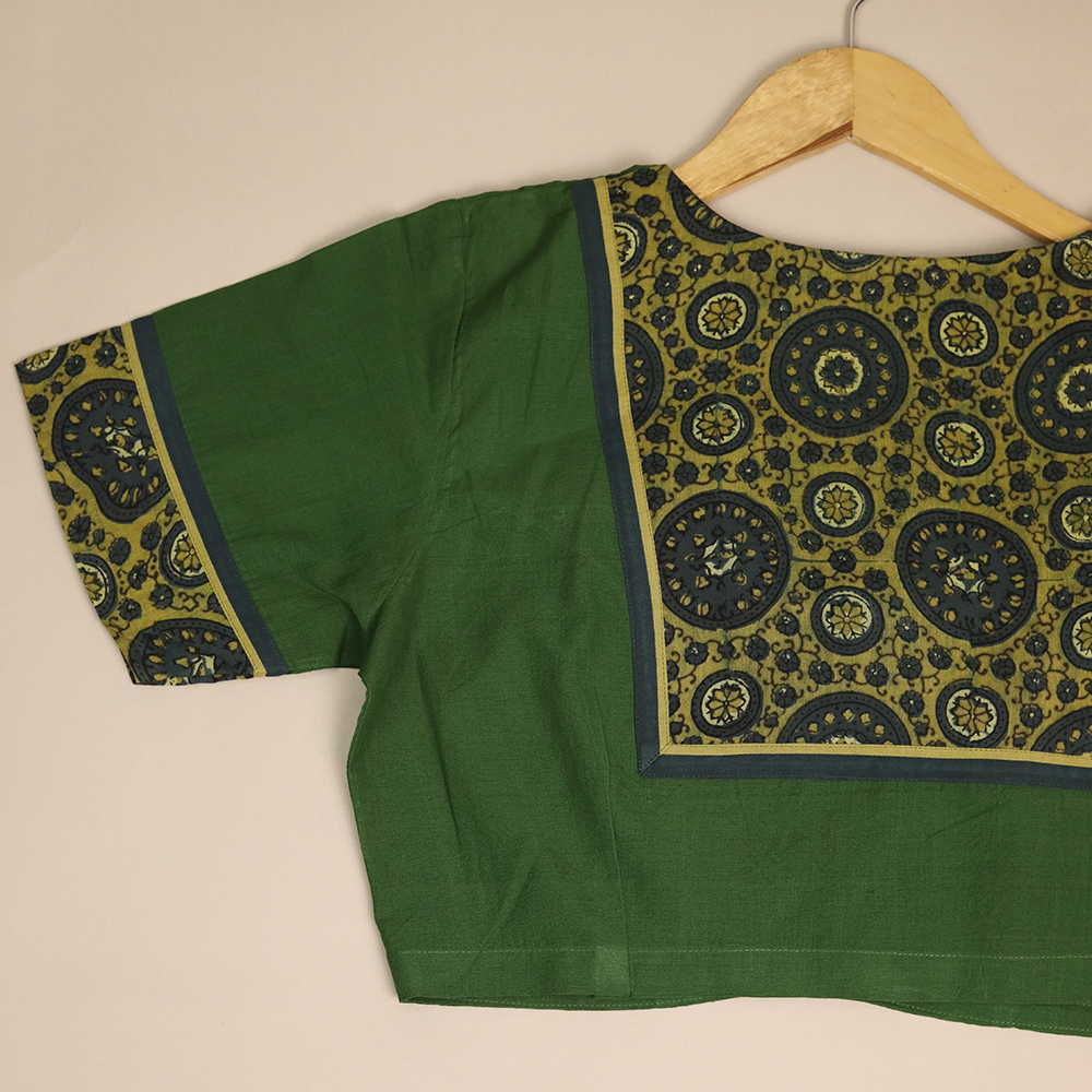 Shruti - Green Mangalagiri Patchwork Blouse -32,34,36,38,40,42