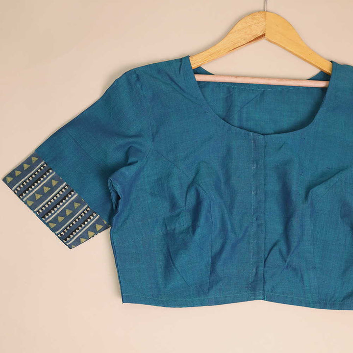 Shruti - Peacock Blue Ajrak Mangalagiri Blouse - 32,34,36,38,40,42