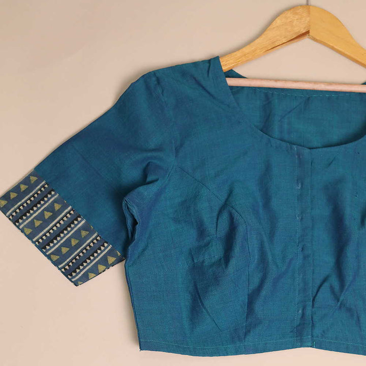 Shruti - Peacock Blue Ajrak Mangalagiri Blouse - 32,34,36,38,40,42