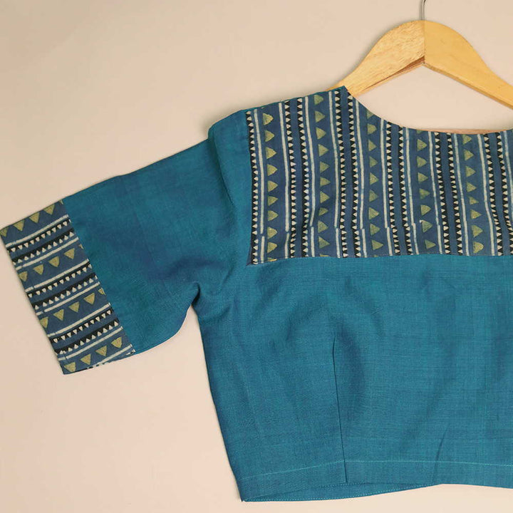 Shruti - Peacock Blue Ajrak Mangalagiri Blouse - 32,34,36,38,40,42