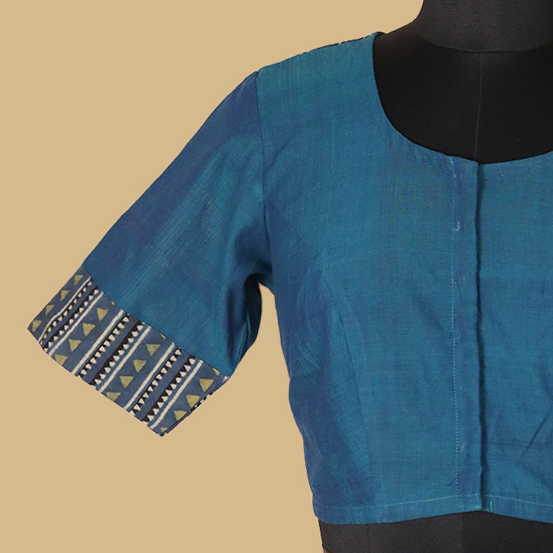 Shruti - Peacock Blue Ajrak Mangalagiri Blouse - 32,34,36,38,40,42