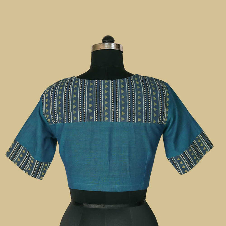 Shruti - Peacock Blue Ajrak Mangalagiri Blouse - 32,34,36,38,40,42
