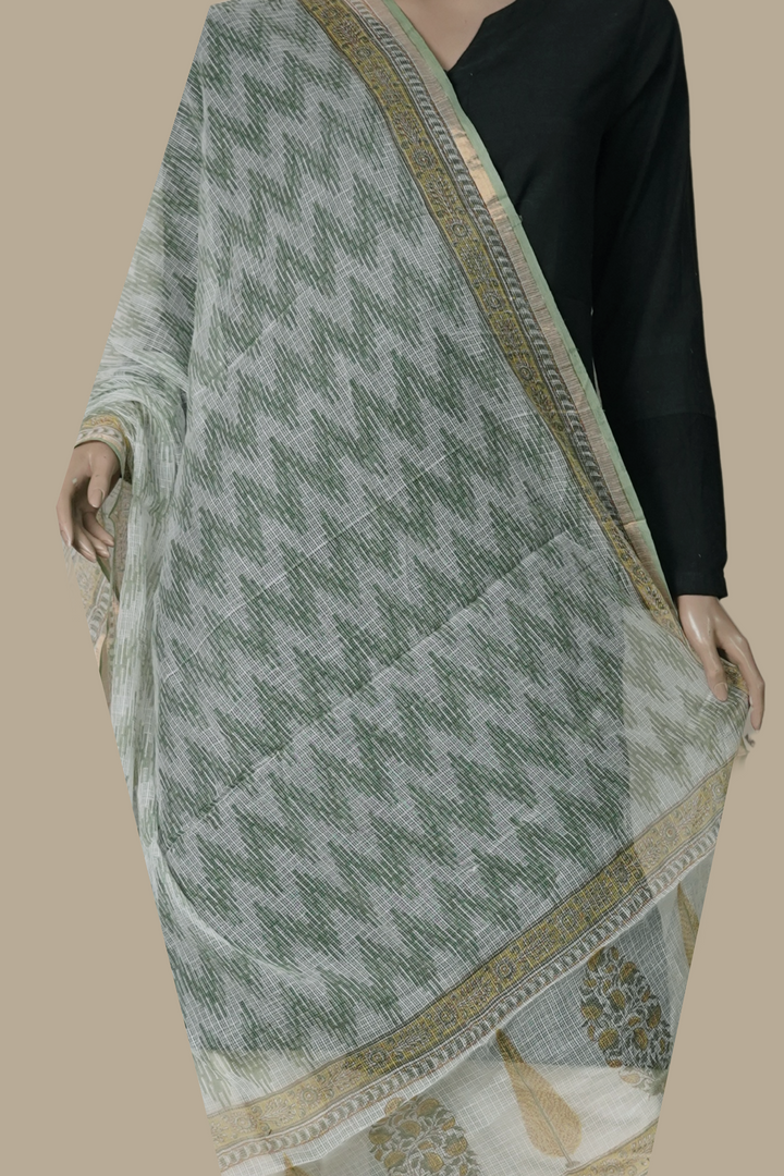 Cream with Zig Zag Block Printed Kota Cotton Dupatta