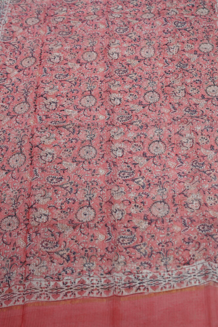 Pink Garden Block Printed Kota Cotton Dupatta