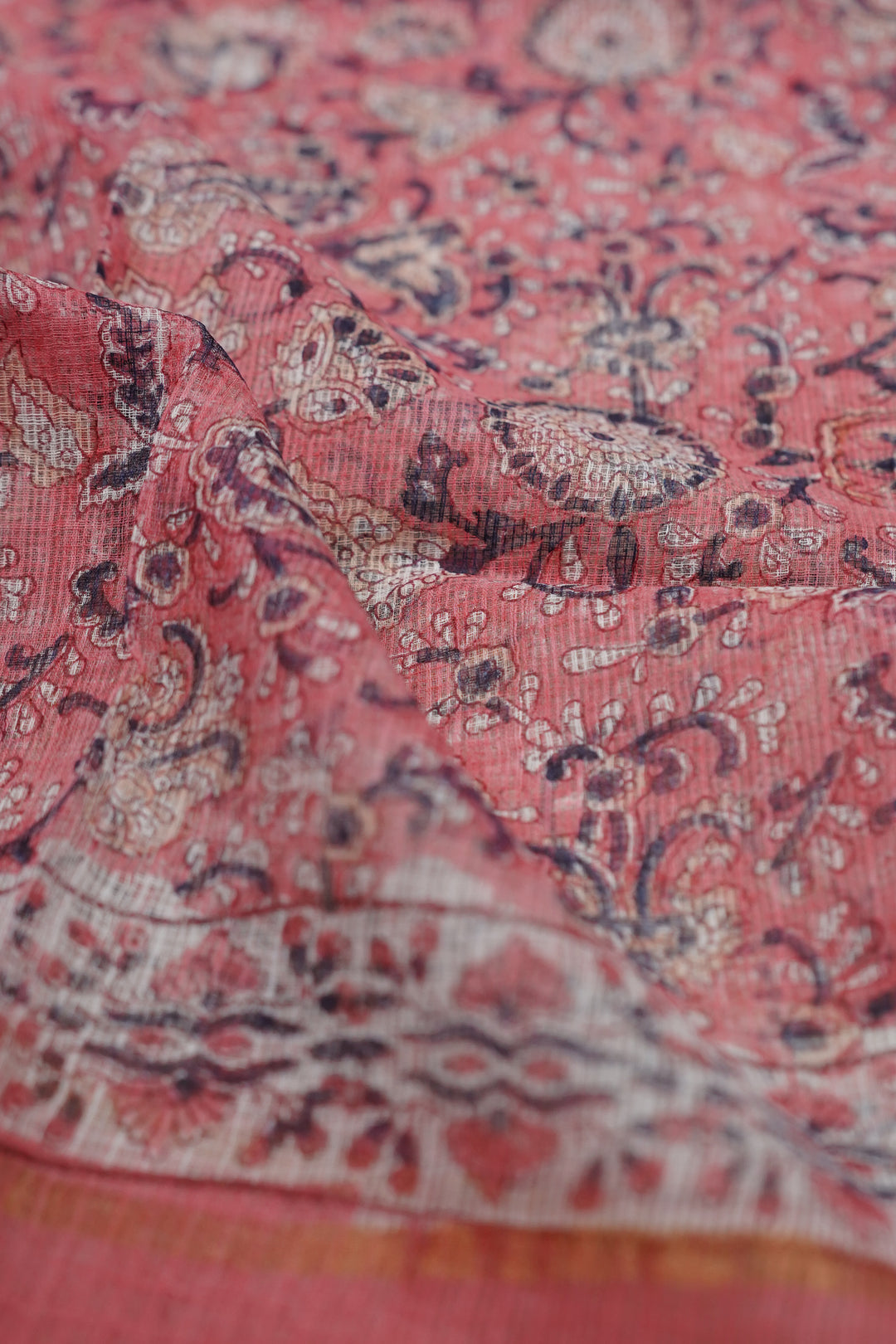 Pink Garden Block Printed Kota Cotton Dupatta