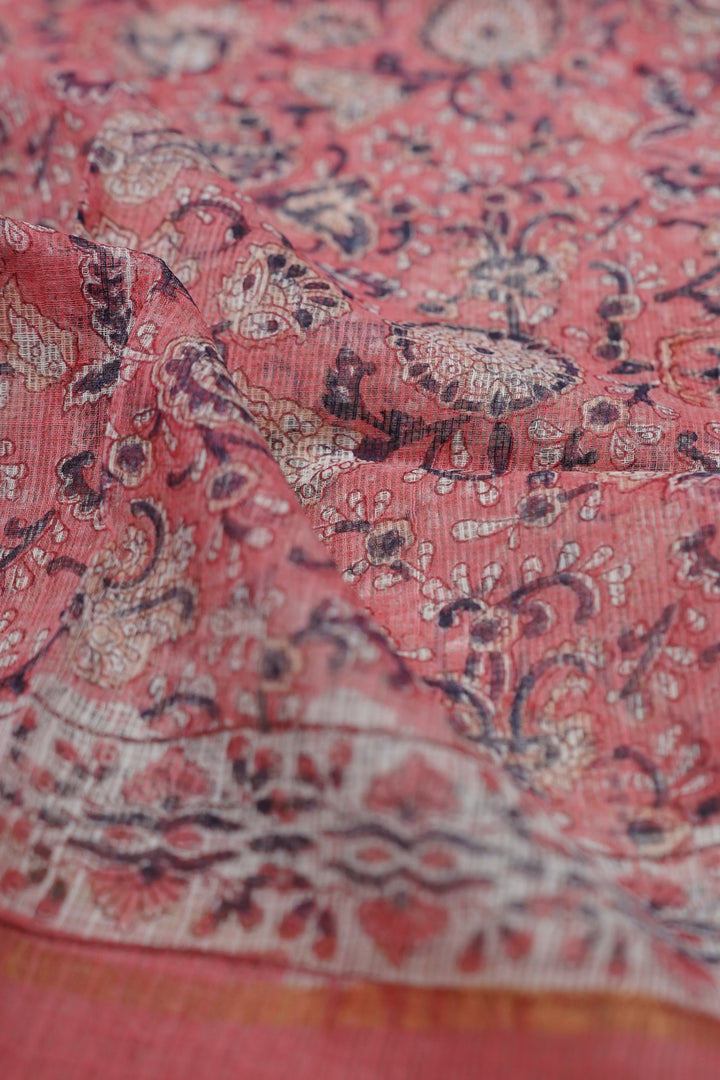 Pink Garden Block Printed Kota Cotton Dupatta