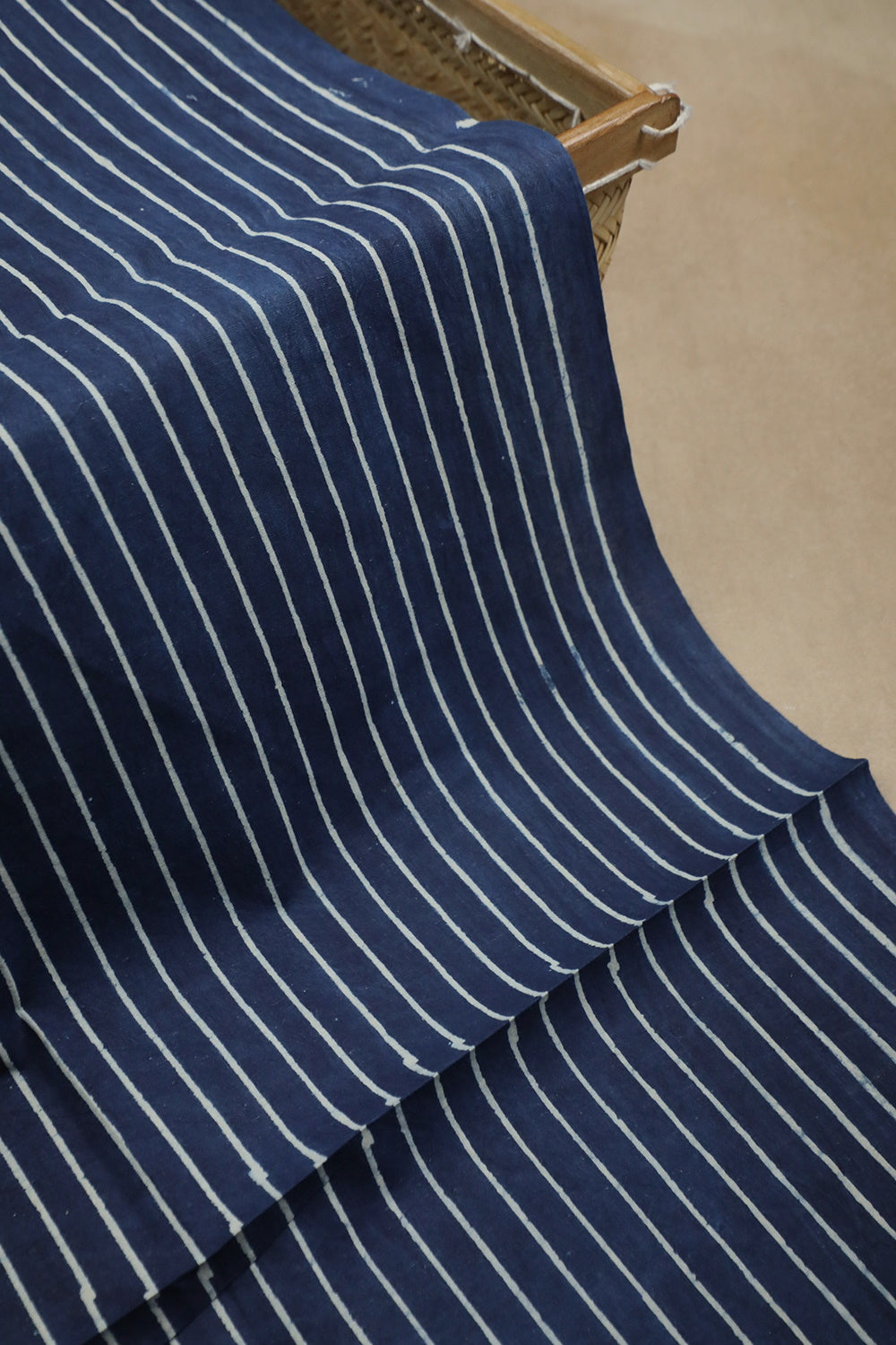 Indigo with Stripes Block Printed Cotton Fabric - 0.5m