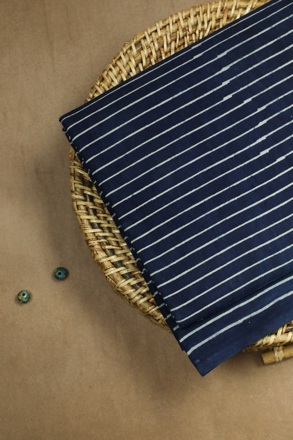 Indigo with Stripes Block Printed Cotton Fabric - 0.5m