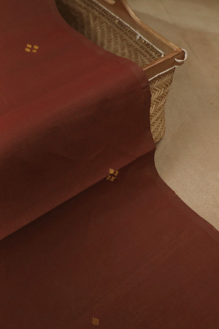 Golden Butta on Maroon Handwoven Cotton Fabric - 0.75m