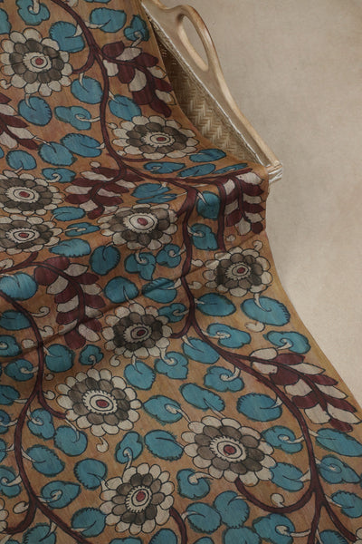 Maroon Mangalagiri Silk Cotton Saree with Kalamkari Blouse
