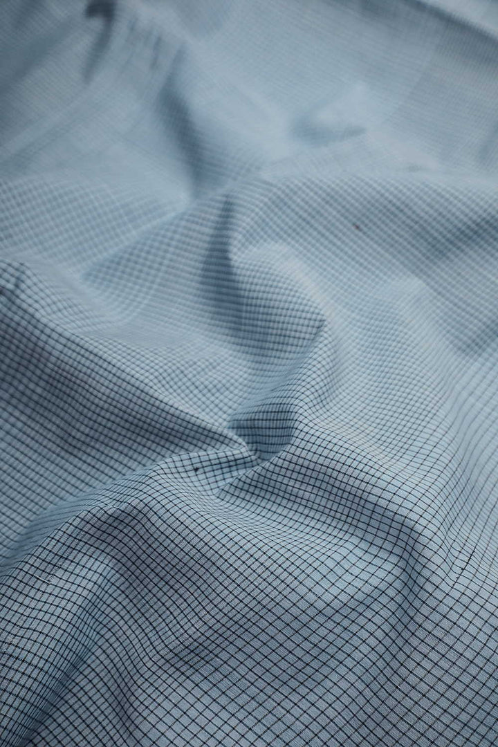 Checkered Blue Handwoven Cotton Fabric