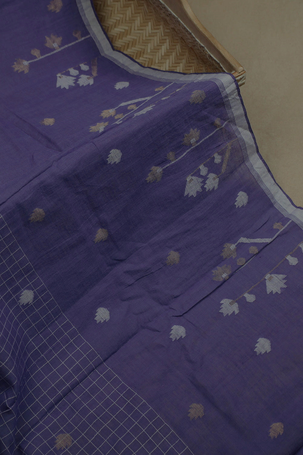 Brinjal Violet Jamdani Cotton Fabric