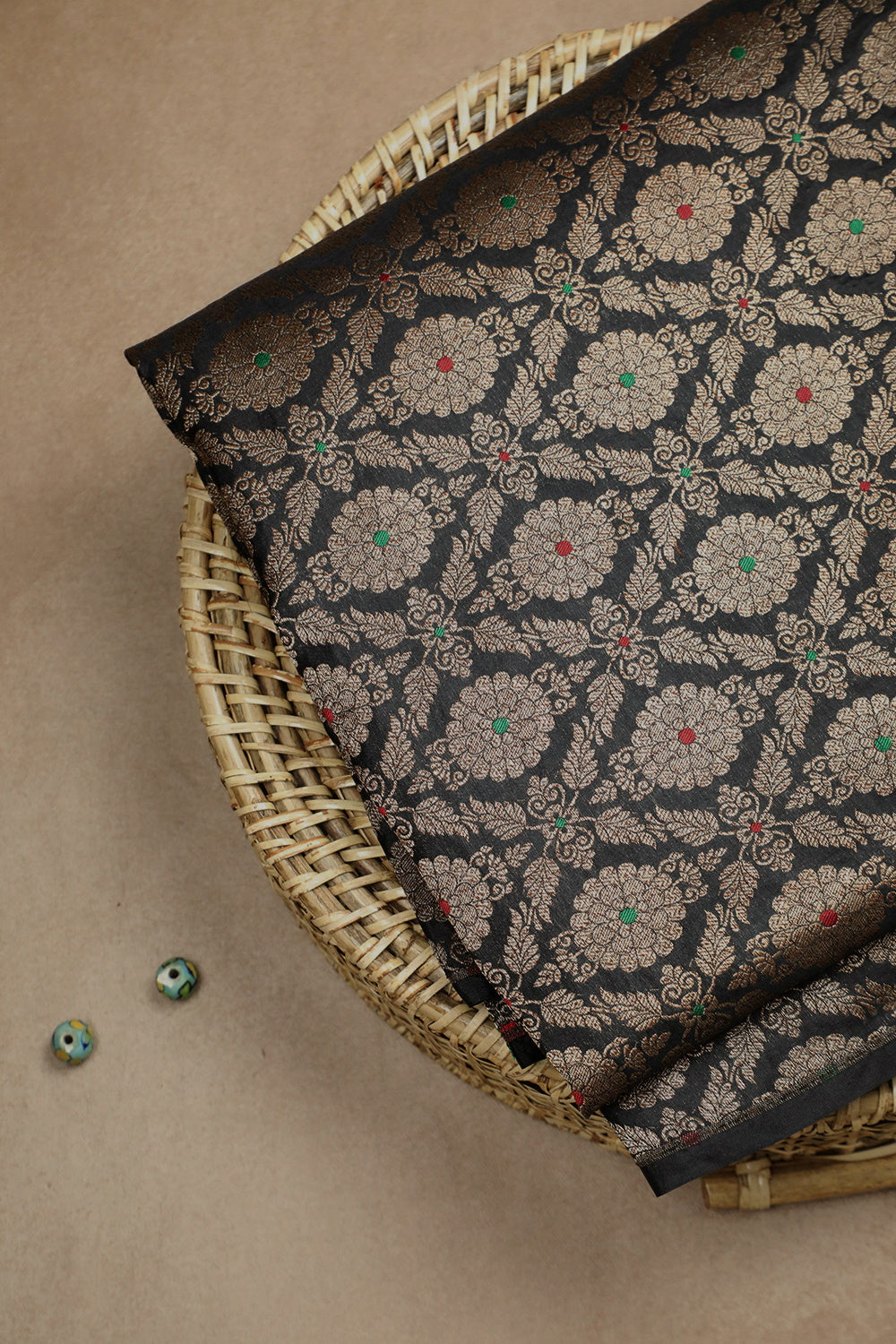 Black Meenakari Banarasi Silk Fabric - 1.7m