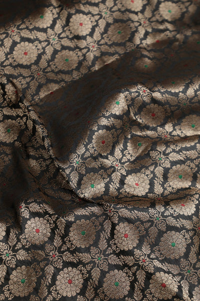 Black Meenakari Banarasi Silk Fabric - 1.7m