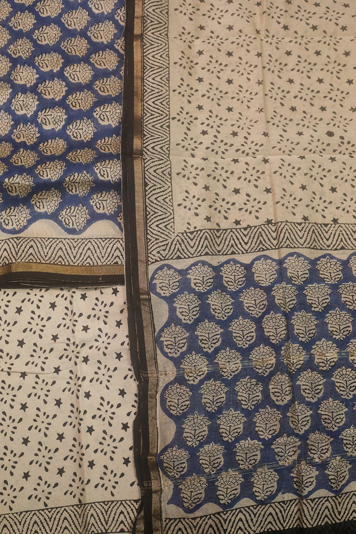 Butta on Blue Chanderi Silk Cotton Suit