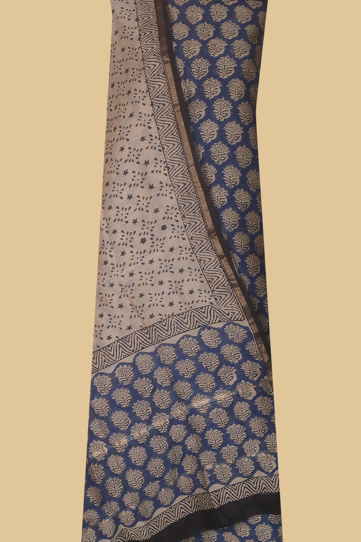 Butta on Blue Chanderi Silk Cotton Suit