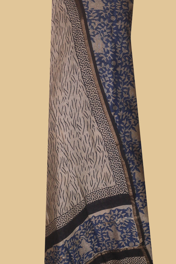 Blue with Floral Chanderi Silk Cotton Suit