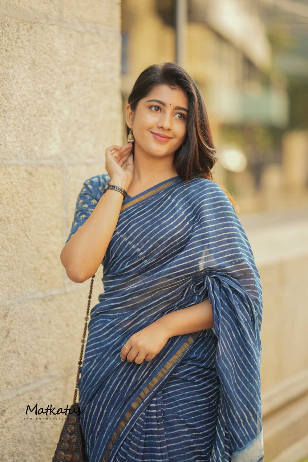 Stripes on Indigo Chanderi Silk Cotton saree