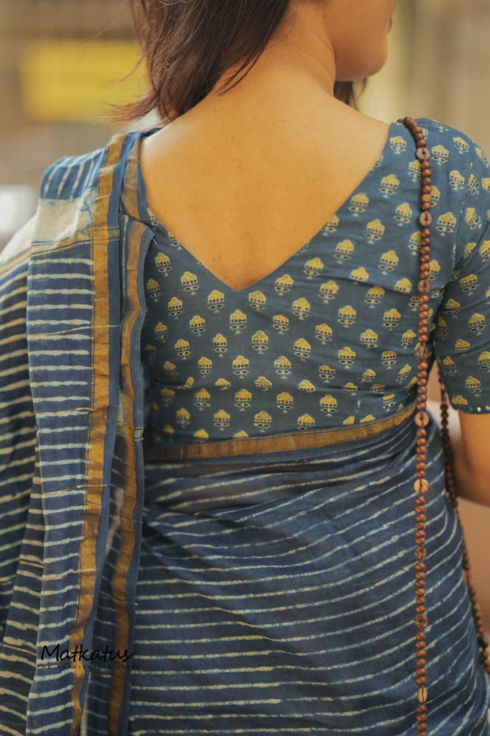 Stripes on Indigo Chanderi Silk Cotton saree