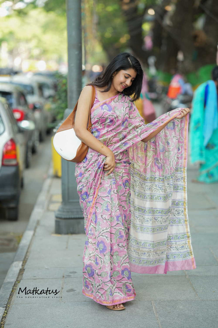 Blush Pink Chanderi Silk Cotton saree