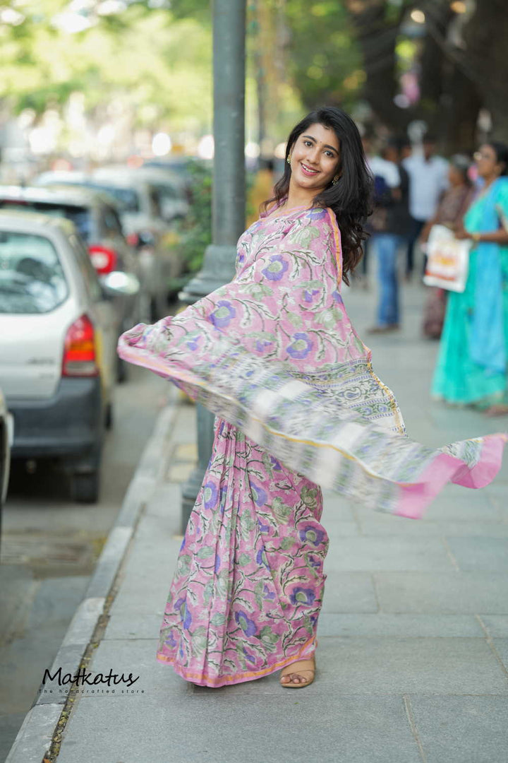 Blush Pink Chanderi Silk Cotton saree