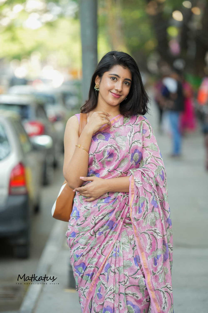 Blush Pink Chanderi Silk Cotton saree