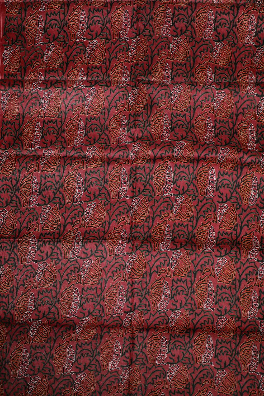 Light Maroon Floral Kantha Tussar Silk Blouse