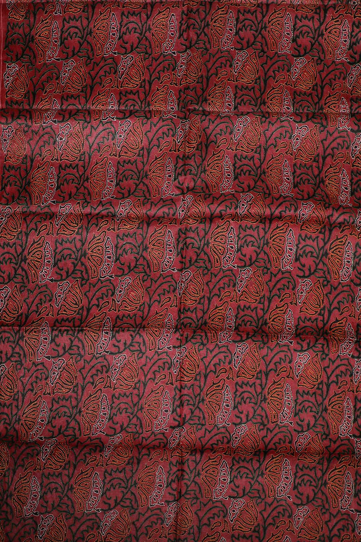 Light Maroon Floral Kantha Tussar Silk Blouse